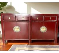 OPIUM OUTLET Meubles chinois Asia Commode buffet Buffet Armoire de mariage Vintage Style colonial Shabby Chic (rouge écarlet)