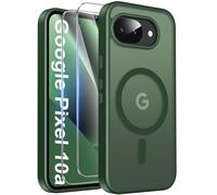 Opkiegrn 3 in 1 Magnétique Coque pour Google Pixel 10A, Vert | Compatible avec MagSafe avec Verre trempé Protection écran, Anti-Jaune Antichoc Caméra Protecteur Etui Housse Case