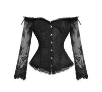 OPLERT Corset pour femme à manches longues en dentelle, bustier corset couvrant toute la poitrine, chemisier rétro Dirndl