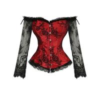 OPLERT Corset pour femme à manches longues en dentelle, bustier corset couvrant toute la poitrine, chemisier rétro Dirndl