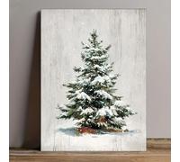 OPLKJHGF Tableau rustique sur toile représentant un pin enneigé, peinture vintage d'épicéa d'hiver, décoration de ferme pour les fêtes (60 x 90 cm/cadre intérieur)