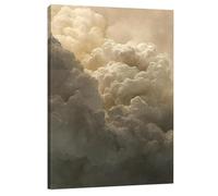 OPLKJHGF Tableau sur toile représentant un ciel nuageux vintage, aux tons antiques, avec des cumulus, pour une décoration champêtre neutre (60 x 90 cm/cadre intérieur).