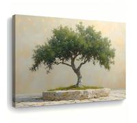 OPLKJHGF Tableau sur toile représentant un olivier solitaire, paysage rural neutre, impression sur toile, décoration murale texturée grise (60 x 80 cm, sans cadre)