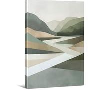 OPLKJHGF Tableau sur toile représentant une rivière et une montagne verte géométrique, impression de paysage abstrait, décoration intérieure contemporaine (80 x 120 cm/sans cadre)