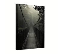OPLKJHGF Tableau suspendu sur toile représentant une forêt tropicale brumeuse, paysage sombre et mystérieux, décoration industrielle pour bureau ou salle d'étude (70 x 100 cm/cadre intérieur)