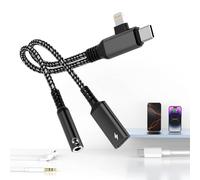 Opluz Lightning & Adaptateur USB C vers casque et chargeur 3,5 mm, 2 en 1 USB C vers prise audio auxiliaire et câble répartiteur de câble de type C 60 W à charge rapide compatible avec téléphone 16
