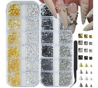 OPMADM Lot de 2 boîtes de breloques pour ongles en métal style punk avec pointe carrée en forme de cône doré blanc or argent noir accessoires