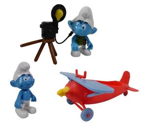 OPO 10 - 3 Figurines Schtroumpfs articulées avec Accessoires - 7cm Deagostini PVC Puffi Peyo Jeu Jouet CS44