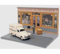 OPO 10 - Diorama 1:43 Compatible avec Peugeot 203 Cube Boulangerie Voiture Miniature + Personnage