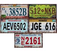 OPO 10 - Lot de 5 PLAQUES D' IMMATRICULATION de Voiture USA en métal, avec Effet Vieilli - répliques de Vraies plaques américaines (Old2)