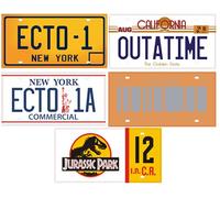OPO 10 Lot de 5 répliques de Plaque d'immatriculation des Voitures des 3 Films Jurassic + Ghostbusters + Retour vers Le Futur (PF04)