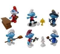OPO 10 - Lot de 6 Figurines articulées/Accessoires Schtroumpf : Pompier + Footballeur + Boulanger + Juge + sculpteur + Bucheron / CS25