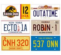 OPO 10 - Lot de 6 répliques de Plaque d'immatriculation des Voitures de 6 Films et séries célèbres (Magnum, Starsky, Jurassic, Ghostbusters, Retour vers Le Futur, Sheriff...) PF18