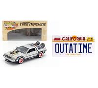 OPO 10 - Voiture 1:24 + réplique à Taille réelle de la Plaque d'immatriculation Outatime de la Delorean du Film Retour vers Le Futur 3 (PF10)