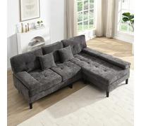 OPODEE Canapé L-Forme 195cm en Chenille Grise - Canapé Convertible Multifonctionnel avec Chaiselongue et Fonction Couchage pour Salon et Chambre