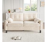 OPODEE Canapé-lit Moderne 2 Places, canapé en Chenille Beige avec Grands Coussins, idéal pour Petits espaces