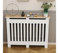OPOLDBDMAC Cache Radiateur Blanc Armoire Peinte Moderne, Couverture Radiateur 100x100x20cm, Housse Décorative Blanc Lattes En MDF,Maison Cache-radiateur(35.4"Lx35.4"Hx9.8"W/90x90x25cm)
