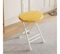 OPOLDBDMAC Tabouret Pliant Portable Compact Round Pliant Tabouret sans Dossier De 45cm avec Cadre en Acier, Sièges Supplémentaires pour Salon Cuisine(White Frame - Natural Wood Grain)