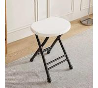 OPOLDBDMAC Tabouret Pliant Portable Compact Round Pliant Tabouret sans Dossier De 45cm avec Cadre en Acier, Sièges Supplémentaires pour Salon Cuisine(Black Frame - White)
