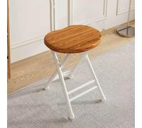 OPOLDBDMAC Tabouret Pliant Portable Compact Round Pliant Tabouret sans Dossier De 45cm avec Cadre en Acier, Sièges Supplémentaires pour Salon Cuisine(White Frame - Dark Wood Grain)