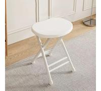 OPOLDBDMAC Tabouret Pliant Portable Compact Round Pliant Tabouret sans Dossier De 45cm avec Cadre en Acier, Sièges Supplémentaires pour Salon Cuisine(White Frame - White)