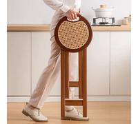 OPOLDBDMAC Tabourets Pliants en Bois Naturel Tabouret Pliant avec Poignée, Portable 45 60cm Tabouret Haut Pliable en Bois Massif Rond sans Dossier Tabourets De Bar (Wicker Style,Small)