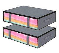 Opopark Lot de 2 sacs de rangement sous le lit, 40 L, sacs de rangement pliables en tissu avec fermetures éclair et poignée renforcée, fenêtre transparente pour vêtements, couettes, couettes,