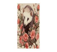 Opossum And Roses - Bannière de porte de bienvenue décorative à suspendre - Grande toile de fond amusante pour intérieur et extérieur - 90 x 180 cm