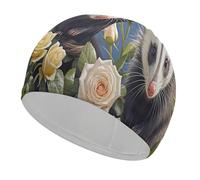 Opossum and Roses Bonnet de bain confortable pour la réduction de la traînée et la protection des cheveux Bonnet de bain élastique souple durable pour garder la coiffure inchangée pour homme et femme