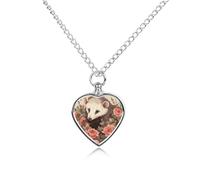 Opossum and Roses Collier urne pour chien chat cendres cœur animaux de compagnie pendentif funéraire souvenir étanche bijoux pendentifs cadeaux pour homme et femme