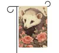 Opossum And Roses Drapeau de jardin double face 30,5 x 45,7 cm, drapeau vertical en lin, drapeaux de maison durables pour fêtes de vacances décoratives en plein air