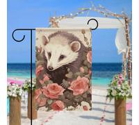 Opossum And Roses Drapeau de jardin pour extérieur 30,5 x 45,7 cm Drapeau de jardin printemps été Drapeau de jardin double face Drapeaux saisonniers durables Panneau de bienvenue pour terrasse