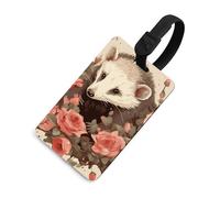 Opossum and Roses Étiquette de bagage mignonne et unique pour sac de voyage, étiquette d'identification personnalisée, étiquette d'adresse, anneau rond durable, cadeau de voyage, essentiels d'aéroport