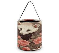 Opossum And Roses Impression Panier à bonbons Halloween Trick or Treat Sacs Cadeau Seau pour Halloween ou Fournitures quotidiennes, Style, Taille unique