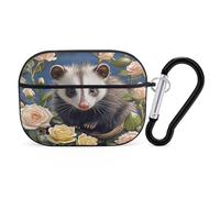 Opossum and Roses - Organiseur pour écouteurs Airpods Pro résistant aux chocs avec mousqueton et clip anti-chute pour Airpods Pro 2ème génération, noir