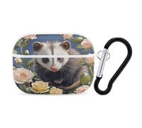 Opossum and Roses - Organiseur pour écouteurs Airpods Pro résistant aux chocs avec mousqueton et clip anti-chute pour Airpods Pro 2ème génération, blanc