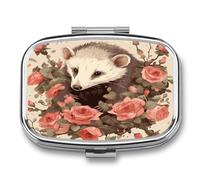 Opossum and Roses Petit pilulier avec deux compartiments à pilules, organiseur de médicaments, support de médicaments portable, récipient de voyage