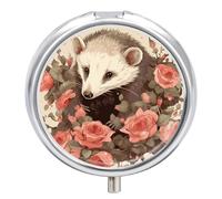 Opossum and Roses - Petite boîte à pilules de voyage à 3 compartiments - Pilulier quotidien portable avec design anti-mélange - Facile à récupérer - Médicaments, vitamines et compléments