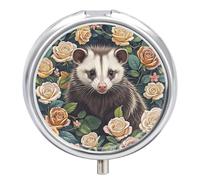 Opossum and Roses - Pilulier portable à 3 compartiments pour sac à main, étanche, organiseur de pilules de voyage, organisateur de vitamines, petit pilulier quotidien