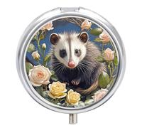 Opossum and Roses - Pilulier portable à 3 compartiments pour sac à main, étanche, organiseur de pilules de voyage, organisateur de vitamines, petit pilulier quotidien