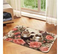 Opossum and Roses Tapis d'alimentation absorbant en cuir PU pour chien et chat - Protège les sols - Dos en caoutchouc antidérapant - Facile à nettoyer - 30 x 45 cm