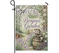 Opossum Drapeau de jardin, jardin rustique lavande rose vert printemps double face en toile de jute drapeaux décoratifs pour extérieur, pelouse, porche, terrasse, entrée 30,5 x 45,7 cm