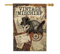 Opossum Drapeau de maison, chapeau haut de forme vintage fantaisiste vintage lettres marron automne double face en toile de jute pour extérieur, terrasse, cour, pelouse, entrée, balcon, 71 x 101 cm
