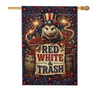 Opossum Drapeau de maison vintage festif avec étoiles et baies du 4 juillet rouge double face en toile de jute pour extérieur, cour, pelouse, terrasse, porte, entrée 71 x 101,6 cm