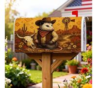 Opossum - Housses magnétiques de boîte aux lettres occidentales rustiques, motif tête de mort cactus, marron, pour décoration de jardin, terrasse, 53,3 x 64,9 cm