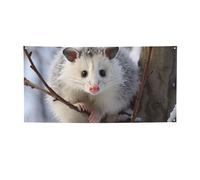Opossum In Snow Bannière murale à suspendre avec œillets - Décoration pour fête d'anniversaire, mariage, extérieur et intérieur - Petite taille