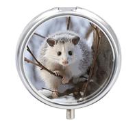 Opossum in Snow Pilulier de voyage rond portable 23 compartiments en métal pour comprimés et vitamines