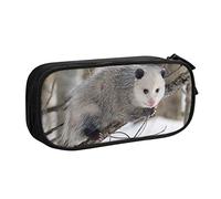 Opossum in Snow Trousse à crayons avec fermeture éclair Bleu Grande capacité pour l'école, le bureau et les voyages, Noir , Taille unique, Organiseur de sac