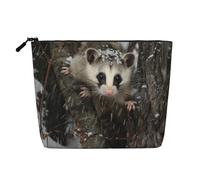 Opossum in Snow Trousse de maquillage de voyage en imitation lin étanche pour femme, Noir , Taille unique, Trousse de maquillage