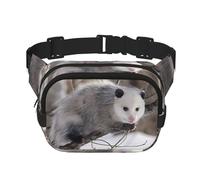 Opossum in Snow Unisexe Taille Réglable Carré Double Couche Ceinture Sac pour Activités de Plein Air Voyage Course Randonnée, Noir , Taille unique